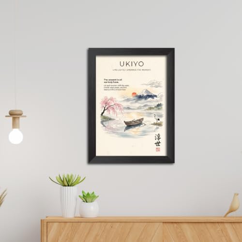 Image of TenorArts Japanese Philosophical Quotes Photo Frame Painting, Ukiyo Poster Framed Wall Hanging Decor Paintings For Bedroom Living Room Home and Cafe, Minimal Drawing Framed Posters for Decorations (9x12 inches)