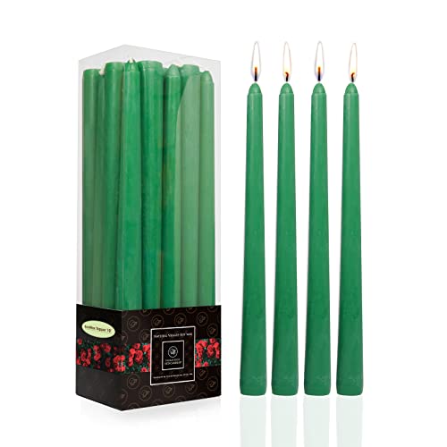 Organic Cocosoy Taper Candles - 10 Inch Tall 8 Hour Long Burning Dripless, Smokeless, Coconut-Soy Wax Botanical Candles For Romantic Dinner, Wedding, Party. Bulk Pack Of 20 Green Candles #TOP3