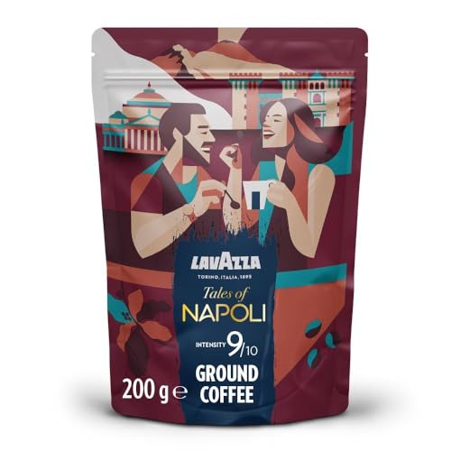 Lavazza Tales of Napoli Coffee Ground Ideal for Moka Pots with Aromatic Notes of Cocoa and Caramel Arabica and Robusta Intensity 9/10 Dark Roasting 200 g
