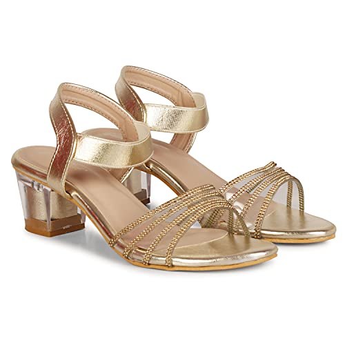 Image of Smart & Sleek Women's Crystal & Glittery Block Heels Fashion Sandals for Women & Girls latest Collection & stylish Comfortable-AB32