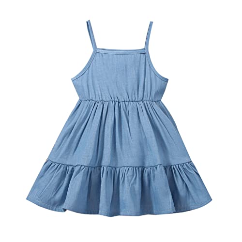 Qlipin Toddler Girl Dresses Baby Girl Slip Dress Boho Beach Wear Skirt Princess Suspender Party Pageant Dress Blue #TOP9