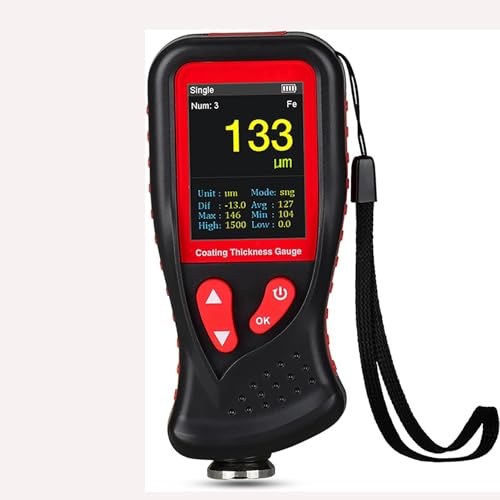 Medidor de espesor de pintura portátil con pantalla a color, pantalla giratoria 270°, rango de medición 0~1300um, almacenamiento de datos para 1500 ítems, con voz