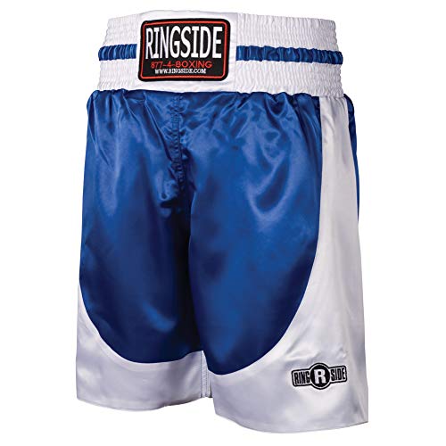 Ringside Pro-Style Boxing Trunks, Blue/White, Small