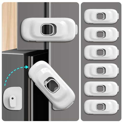 Image of Cabinet Fridge Locks Baby Proofing, 6 Pack Child Proof Cabinet Refrigerator Locks, Baby Child Safety Frigerator Locks for Cabinets, with Strong Adhesive Pad for Draw Kitchen Oven (White, 6 Pack)