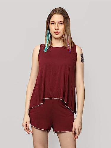 Image of Evolove Women's Micro Modal Round Neck Sleeveless Night Suit /Top & Short Set Super Soft Comfortable (Modal-Shorts Set)