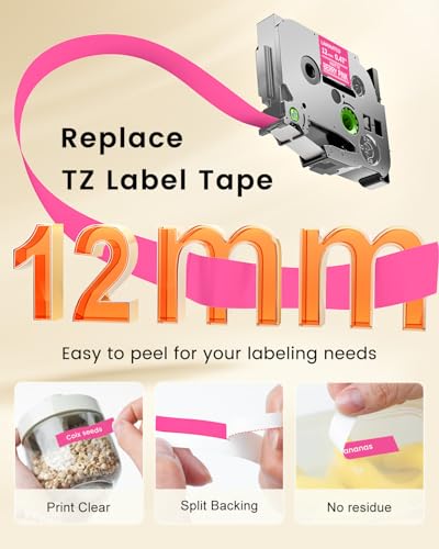 Image of Pink Label Maker Tape Replacement for Brother P-Touch Label Tape TZe-MQP35 | White on Berry Pink TZ 12mm 0.47 Laminated Matte for Ptouch PT-D210 D220 H100 H103w H110 D400 D600, 12mmx 8m 26.2ft, 3 Pack