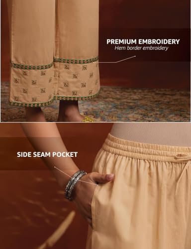 Image of Amazon Brand - Myx Women's Cotton Embroidered Palazzo Pants (Available in Plus Sizes)