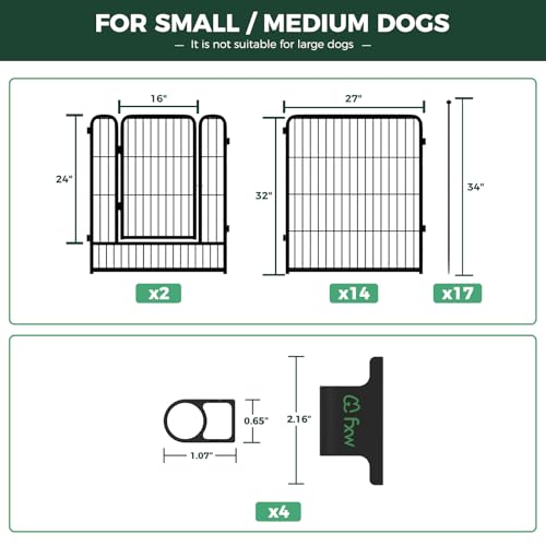 Image of FXW Rollick Dog Playpen with Anchor Kit (Pack of 4) - 32 Inch 16-Panel Dog Pen for Medium & Large Dogs, Stable & Safe Indoor /Outdoor Play│Patented