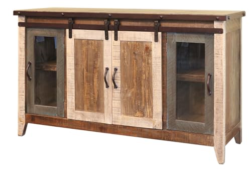 HomeRoots 528731 60 in. Brown Solid Wood Cabinet Enclosed Storage Distressed TV Stand