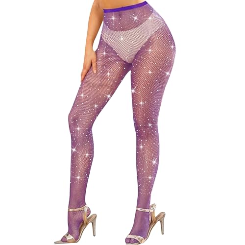 Queen Romance Sparkly Rhinestone Stockings for Women Glitter Fishnets Tights Pantyhose for Dance Concert
