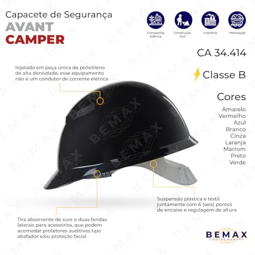 Kit 2 Capacete Camper C/Jugular Segurança Epi Obra Pedreiro (Preto)