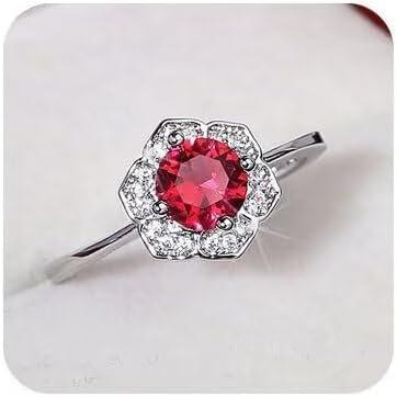 QUSIIOSLK Round Cut Ruby CZ Diamond Lotus Flower Ring 925 Sterling Silver Red Gemstone Ring with AAA Cubic Zirconia Yoga High Polish Wedding Band Ring Jewelry for Women 9