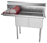 KoolMore 2 Compartment Stainless Steel NSF Commercial Kitchen Prep & Utility Sink with 2 Drainboards - Bowl Size 15' x 15' x 12', Silver, Left Drainboard
