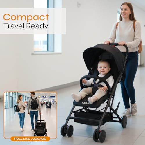 Jovial Lightweight Travel Baby Stroller with One-Hand Easy Fold, Compact Portable Baby Stroller for Everyday Use and Family Travel, with Canopy, Basket, and Included Storage Bag - Thumbnail 5
