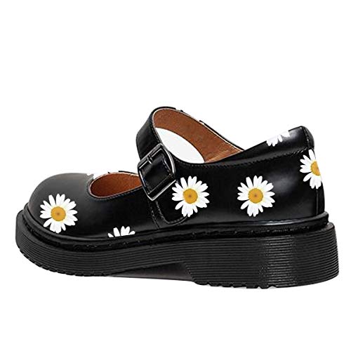 Image of YDN Women Classic Round Closed Toe Mary Jane Flats Platform Adjustable Single Ankle Strap Buckle Comfy Cute Pump Leather Patry Cosplay Girls Dress Shoe Size 4-16