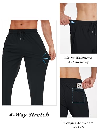 SEVEGO Men's 31"/33"/35"/37" Tall Inseam Joggers Lightweight Sweatpants 3 Zipper Pocket Tapered Athletic Workout Gym Pant3