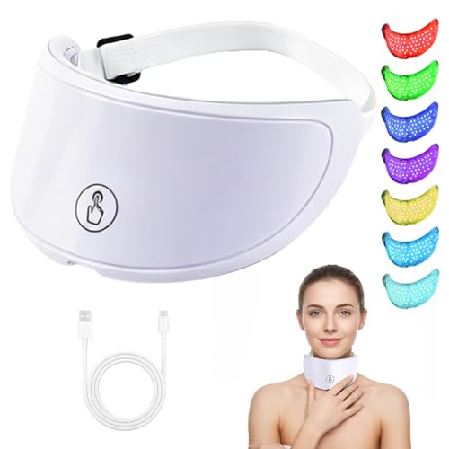Image of Cordless Beauty LED Mask with Touchscreen Control, 7 Colors LED Neck Mask with 156 LED Chips, Portable Rechargeable LED Light Therapy Mask for Home, Yoga, Sleep Use, Anti Aging Skin Treatment