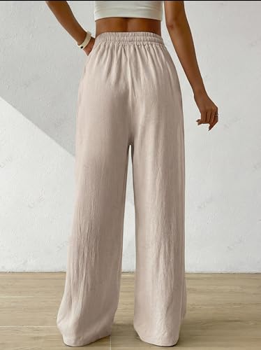 Image of ALYNE Women's Wide Leg Pants High Waisted Linen Look Textured Blend Drawstring Palazzo Trousers with Pockets Casual Relaxed Fit Flowy Soft Comfort Long Pants