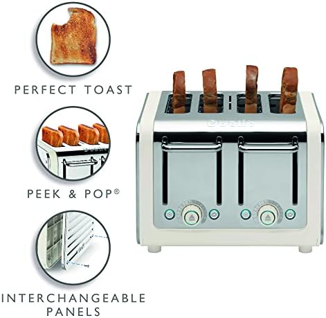 Dualit Architect 4Slice Toaster|Stainless Steel with Canvas White Trim|Extra-Wide SlotPeek and Pop FunctionPatented Perfect Toast TechnologyMatching Kettle and Sandwich Cage Available|46523
