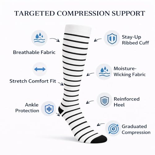 Image of Diamond Star 6 Pairs Compression Socks for Men & Women, Knee High Socks