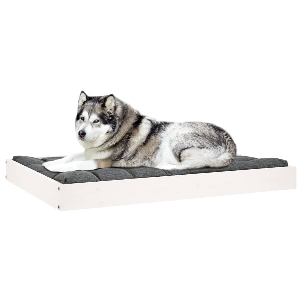 Cuccia per cani bianca in legno di pino massiccio, 101,5 x 74 x 9 cm, robusto divano per animali domestici con cestino antiscivolo, ideale come lettino e lettino per cani per interni ed