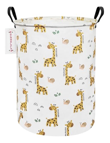 Image of QUEENLALA Large Storage Basket,Laundry Hamper/Bathroom/Home Decor/Collapsible Round Storage Bin,Boys and Girls Hamper/Boxes/Clothing(Round-Yellow Giraffe)