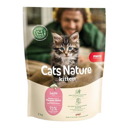 MERA Cats Nature Lachs Premium Kitten Trockenfutter für Katzen 400g | Getreidefrei & zuckerfrei | Katzenfutter Trocken mit hohen Fleischanteil & Colostrum | Dry Cat Food