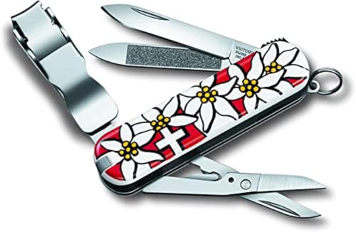 Victorinox Nailclip 580, Swiss Made, 8 Fonctions, Lime à Ongles, Coupe-Ongles, Lame, Ciseaux, Edelweiß