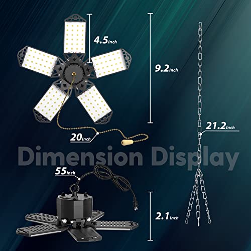Freelicht 2 Pack Led Plug In Garage Lights With Pull Chain(On/Off), 12000Lm Deformable Garage Ceiling Light With 5 Panels, 120W Linkable Hanging Led Shop Lights For Garage, Basement, Barn, Warehouse #TOP6