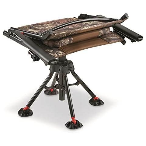 Bolderton 360 Degree Swivel Hunting Blind Chair with Armrests, 300 lbs Capacity, Folding, Lightweight, Portable, Padded Cushion Hunting Seat Mossy Oak Country Camo Cover