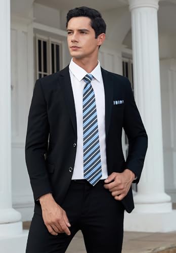 Image of HISDERN Mens Tie Set Classic Woven Ties and Pocket Square Cufflinks Set Formal Business Wedding Neckties Handkerchief