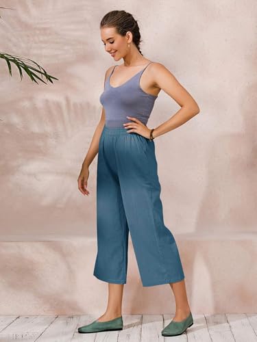 Image of ECUPPER Womens Cotton Cropped Pants Wide Leg Trousers | Casual, Plus Size, Elastic Waist, Capri, 100% Cotton, Loose Fit, High Rise Waist, Lounge Pants