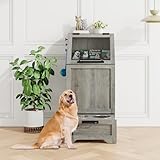 STMHOM Dog Feeding Station with 2 Elevated Dog Bowls, Pet Feeding Station,Flip Top Pet Food Cabinet,Pet Food Container,Pet Toy Storage Organizer,Modern Storage Organizer,Grey
