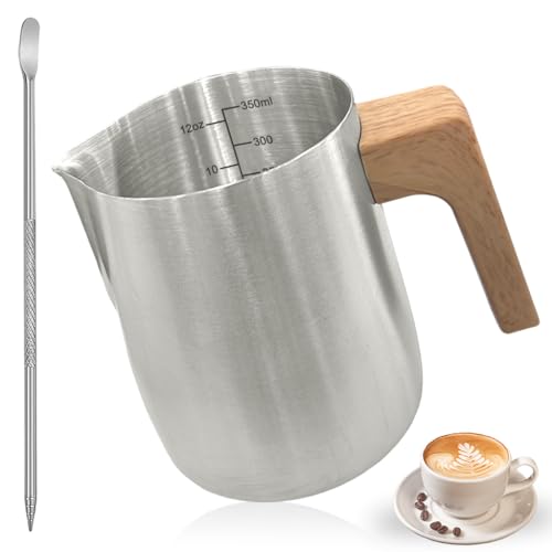 Image of Supvox 350ml /12Oz Milk Frothing Pitcher with Latte Art Pen, Steel Jug Coffee Frother Mug for Cappuccino, Stainless Steel Milk Frothing Pitcher and Decorating Pen, Coffee Accessories for Barista