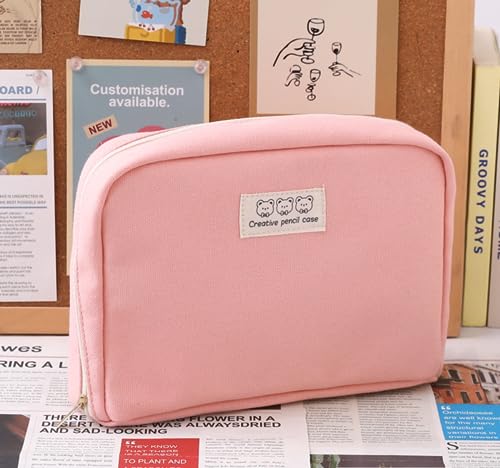 Image of Fcteap Pencil Case Pouch Box Cute Kawaii Large Capacity Aesthetic Zipper Pen Holder Organizer Bag for Office Workspace Supplies Desk Accessories Travel (Light Pink)