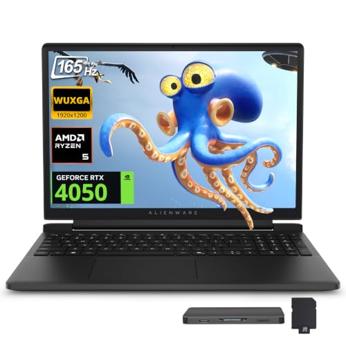 Image of Dell Alienware 15 15.3 inch WUXGA 165Hz Gaming Laptop, GeForce RTX 4050 6GB GDDR6, AMD Ryzen 5 220, 32GB DDR5, 3TB Storage(2TB SSD+1TB Docking Station Set), Backlit, Wi-Fi 6, Win 11 Pro, Black