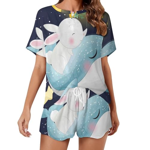 Ensemble de pyjama court lapin et étoiles pour femme