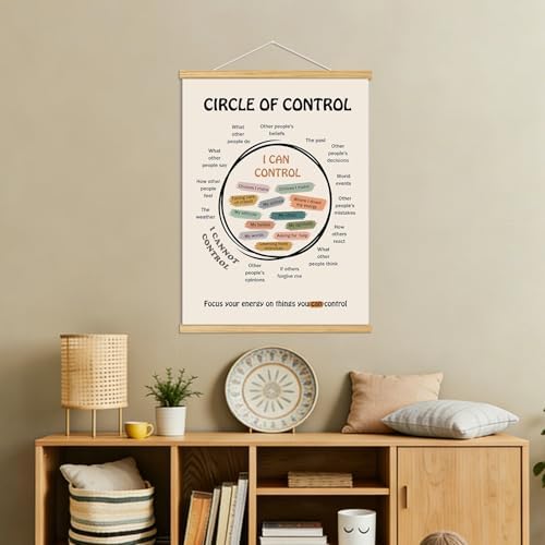 BAEMEFLE Boho Circle of Control Framed Inspirational Canvas Print, Positive Mindset Wall Decor for Therapist Counselor Office Homeschool Calm Down Corner 16x12 Inch (CIRCLE OF CONTROL, 16"L x 12"W, Framed) — view 3