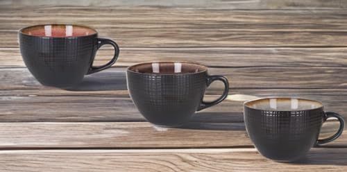 Juego de 3 Tazas de Cafe o Té | Tazas de Cerámica Negro Mate exterior - 3 colores interiores diferentes | Set de Cafe Grande, Americano - Para Hogar, Oficina o Hosteleria | Desayuno (Latte - 425ml)