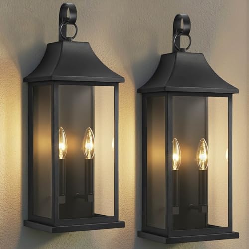 Image of RAYVO 22 inch Large Outdoor Wall Lights Modern Outdoor Wall Lantern with Clear Glass, Waterproof Black Exterior Lighting Fixture Outside Wall Sconce for Porch Garage Entryway Patio, 2 Pack