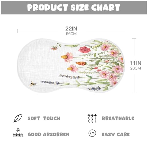 Watercolor Wildflowers Burp Cloths Cotton Baby Washcloths,Large 22x11in Burping Cloth Absorbent and Soft for Newborn Baby Boys and Girls,1 Pack4