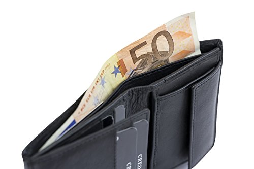 LEAS Mini portemonnee met klep dun in staand formaat, platte portemonnee met RFID-beschermfolie met geschenkdoos, echt leer, zwart - Image 6