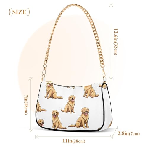 Cute Golden Dogs White Ladies Shoulder Bag Floral for Women Classic Formal Purse Hobo Chain Strap Zipper Cute Wallet Purse3