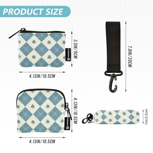 Blue Beige Poker Women's Dual Wallets Business Card Cases Minimalist Coin Purse Change Holder with Wristlet Strap for Work Travel 2 Pcs billetera de Mujer para tarjetas4