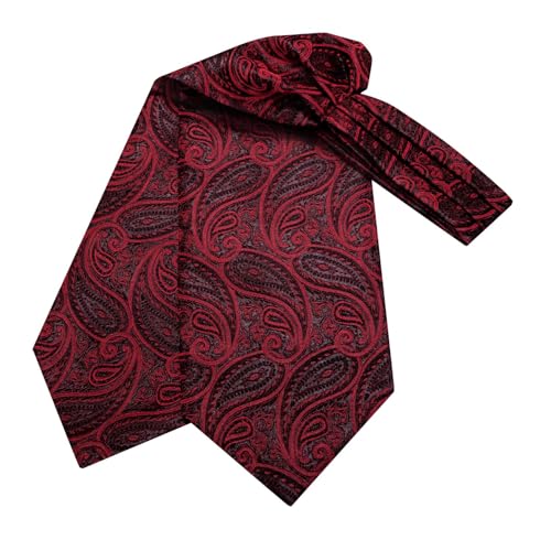 Image of Hi-Tie Silk Ascot for Men Self Tie Men's Cravat and Flower Lapel Pin Handkerchief Cufflinks Set for Wedding Party