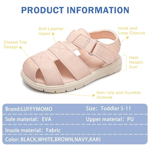 Image of Luffymomo Toddler Kids Closed Toe Fisherman Sandals | Boys Girls Lightweight Shoes,Adjustable Beach Summer Sandal