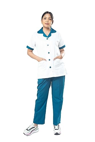 Image of UNIFORM CRAFT Female Nurse Uniform | Hospital Staff, clinics, Home Health, Nurse Uniforms for Women made of Polyester-Cotton (M, White & Jazz Blue)