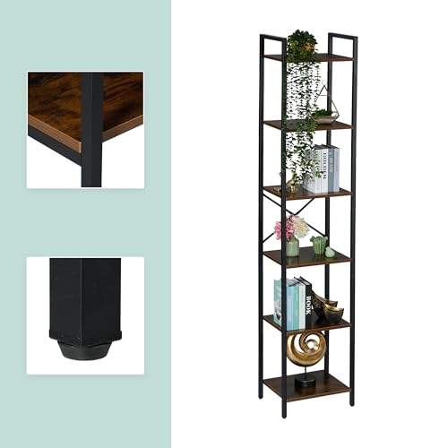 Librería abierta de estilo industrial con seis estantes de madera 7