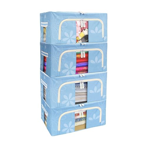Image of Storage Box for clothes Cloth storage box wardrobe organizers (44 LTR Pack of 4, Skyblue Flower)