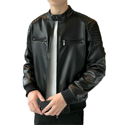 Veste en similicuir homme avec poches zippées et col épais